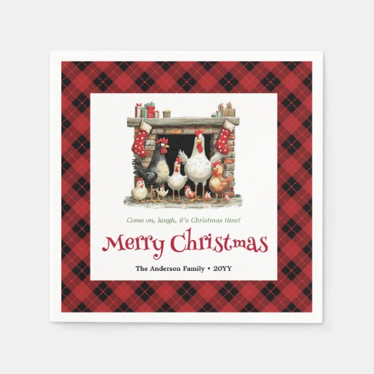 Serviette En Papier Whimsical Christmas chickens custom name napkins (Devant)