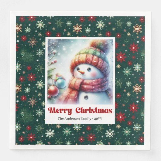 Serviette En Papier Whimsical Christmas Snowman Napkins Editable Party (Devant)