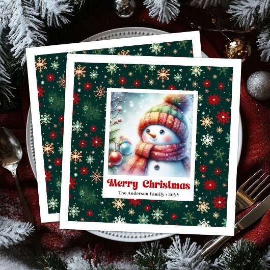 Serviette En Papier Whimsical Christmas Snowman Napkins Editable Party