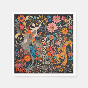 Serviette En Papier Whimsical Coloré Motif Otomi floral