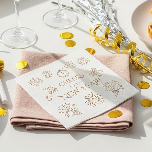 Serviette En Papier Whimsical Doodles Gold Cheers to New Year Party