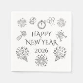 Serviette En Papier Whimsical Doodles Happy New Year 2026 (Devant)