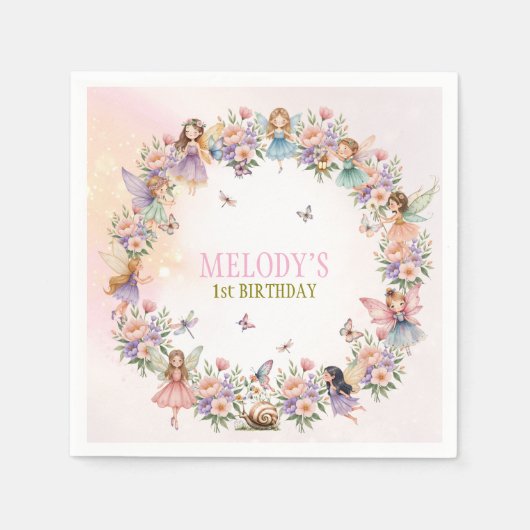 Serviette En Papier Whimsical fairy garden 1st birthday  (Devant)