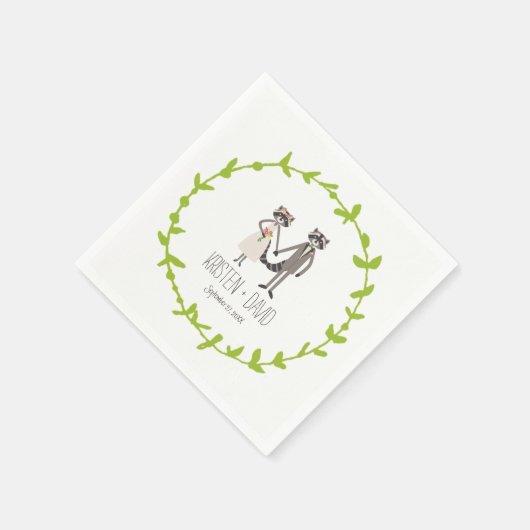 Serviette En Papier Whimsical Forest Raccoons Rustic Mariage (Coin)