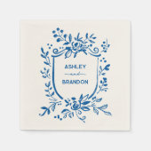 Serviette En Papier Whimsical French Blue Botanical Crest Wedding (Devant)