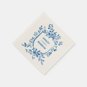 Serviette En Papier Whimsical French Blue Botanical Crest Wedding (Coin)