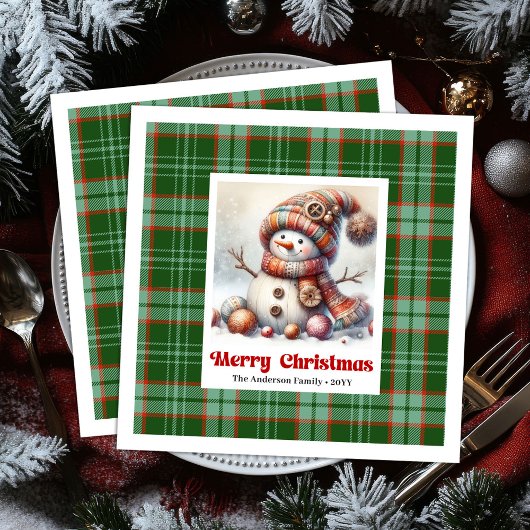 Serviette En Papier Whimsical Fun Christmas Snowman Editable Napkins