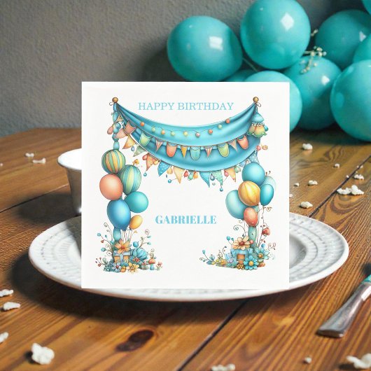 Serviette En Papier Whimsical Fun Teal Birthday 