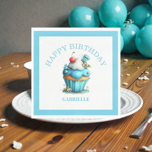 Serviette En Papier Whimsical Fun Teal Birthday 