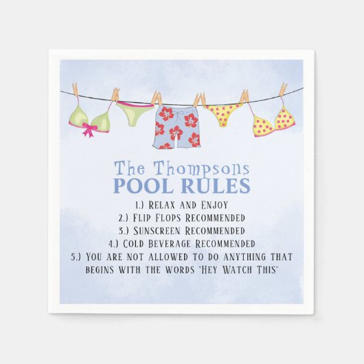 Serviette En Papier Whimsical Funny Summer Family Simple Pool Rules (Devant)