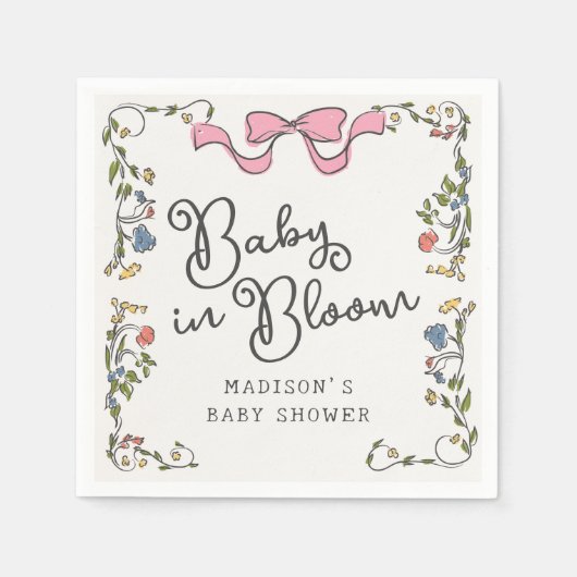 Serviette En Papier Whimsical Garden Party Floral Doodle Baby shower (Devant)