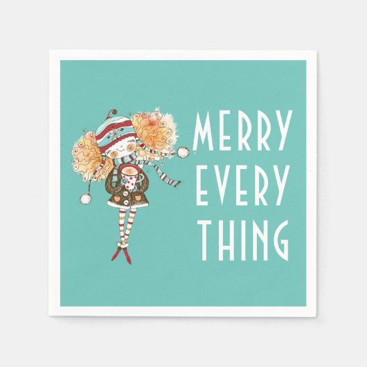 Serviette En Papier Whimsical Girl Merry Tout Noël (Devant)