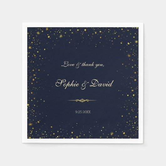 Serviette En Papier Whimsical Gold Starry Mariage de nuit (Devant)