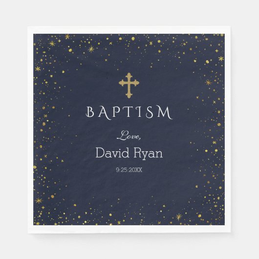 Serviette En Papier Whimsical Gold Starry Night Boy Baptême (Devant)