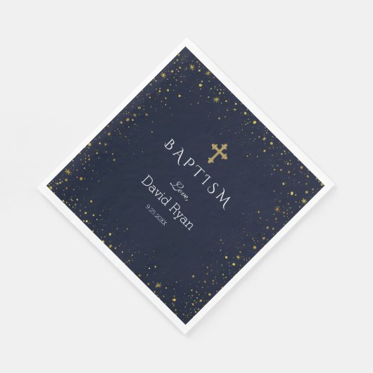 Serviette En Papier Whimsical Gold Starry Night Boy Baptême (Coin)