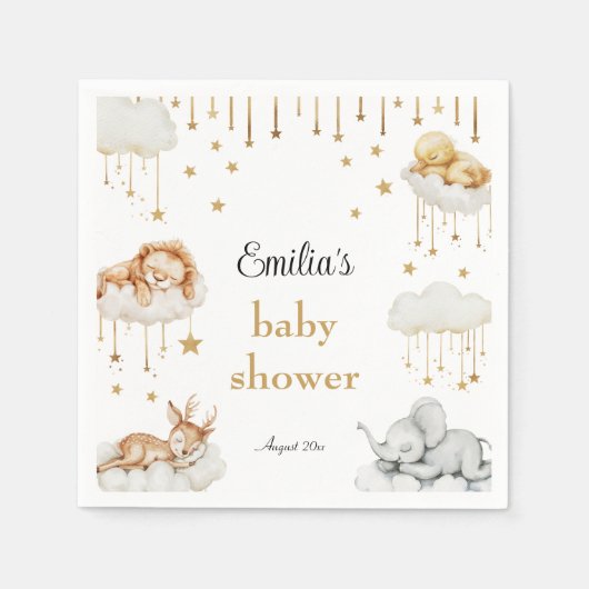 Serviette En Papier Whimsical Gold Starry Sky Sleeping Animaux (Devant)