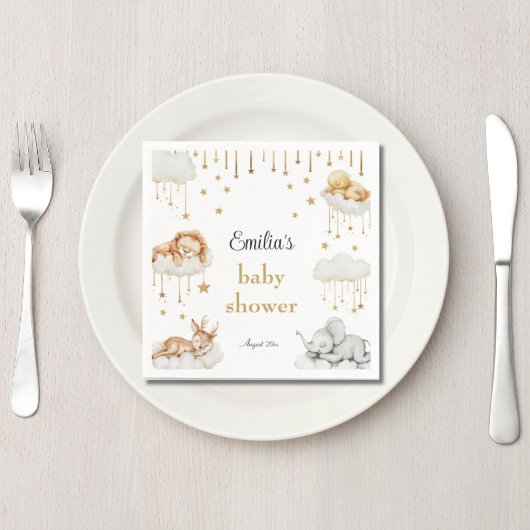 Serviette En Papier Whimsical Gold Starry Sky Sleeping Animaux