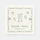 Serviette En Papier Whimsical Green Wavy Frame Mariage (Devant)