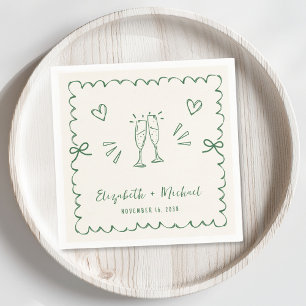 Serviette En Papier Whimsical Green Wavy Frame Mariage