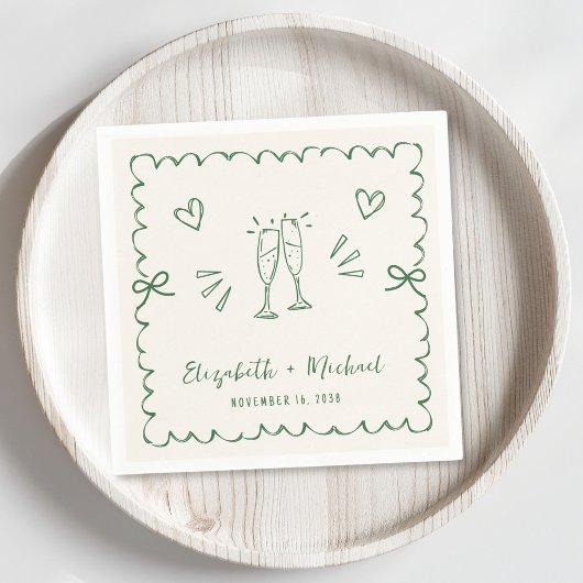 Serviette En Papier Whimsical Green Wavy Frame Mariage