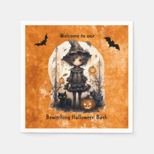 Serviette En Papier Whimsical Halloween Witch et ses amis Feline