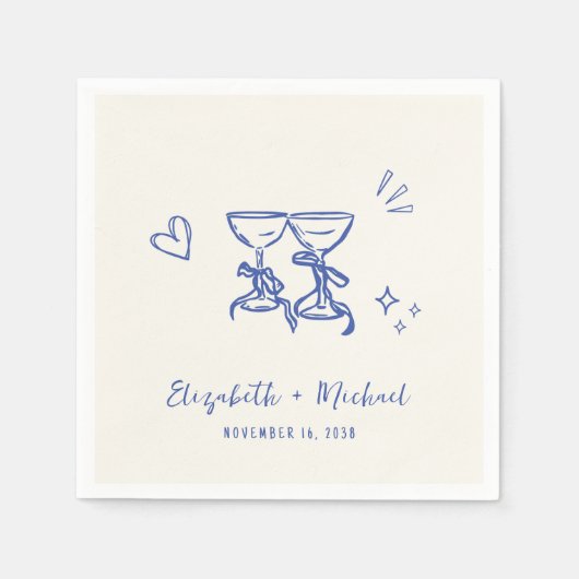 Serviette En Papier Whimsical Hand Drawn Blue Cream Wedding (Devant)