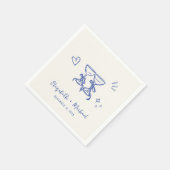 Serviette En Papier Whimsical Hand Drawn Blue Cream Wedding (Coin)