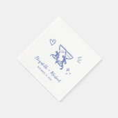 Serviette En Papier Whimsical Hand Drawn Blue Wine Glasses Wedding (Coin)