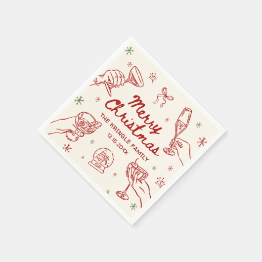 Serviette En Papier Whimsical Hand Drawn Christmas Party (Coin)