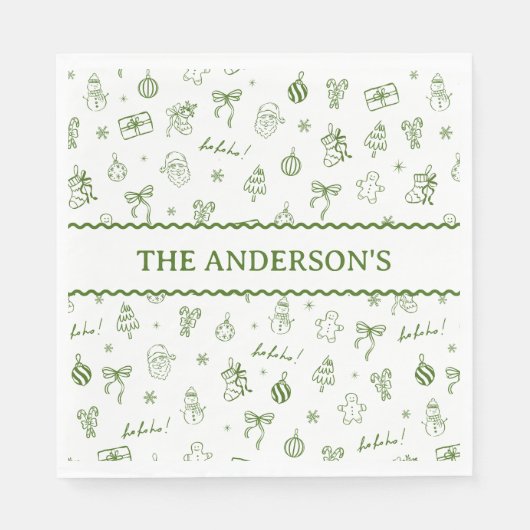 Serviette En Papier Whimsical Hand Drawn Doodle Green (Devant)