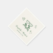 Serviette En Papier Whimsical Hand Drawn Green Cream Wedding (Coin)