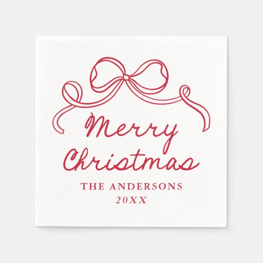 Serviette En Papier Whimsical Hand-Drawn Red Bow Merry Christmas (Devant)