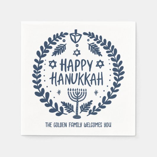 Serviette En Papier Whimsical Hanoukka Holiday Menorah Dreidel Custom (Devant)