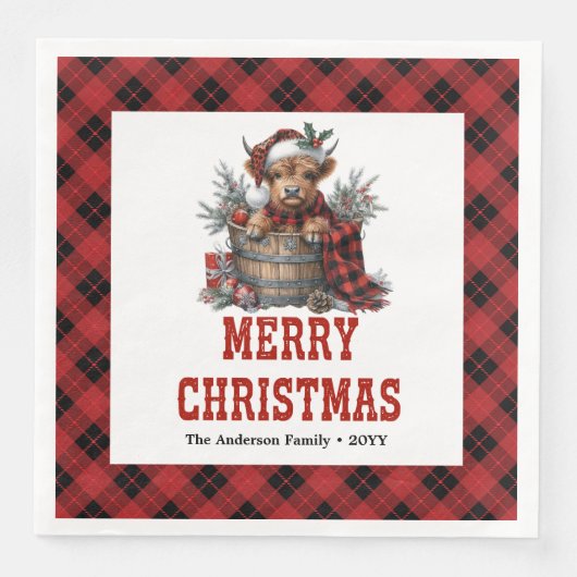 Serviette En Papier Whimsical highland cow holiday napkins buffalo (Devant)