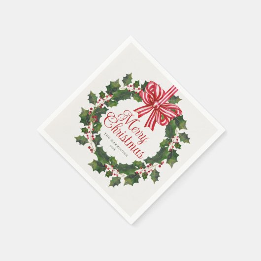 Serviette En Papier Whimsical Holly Wreath Noël (Coin)