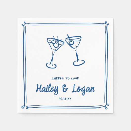 Serviette En Papier Whimsical Illustrated Cheers To Love Mariage (Devant)