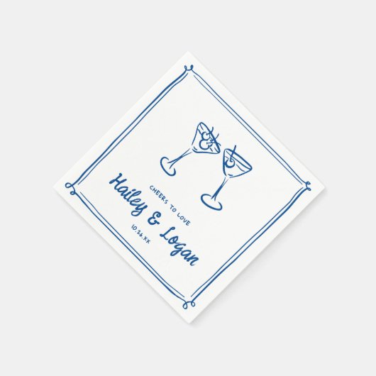 Serviette En Papier Whimsical Illustrated Cheers To Love Mariage (Coin)