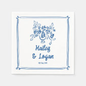 Serviette En Papier Whimsical Illustré Floral moderne Mariage amusant (Devant)