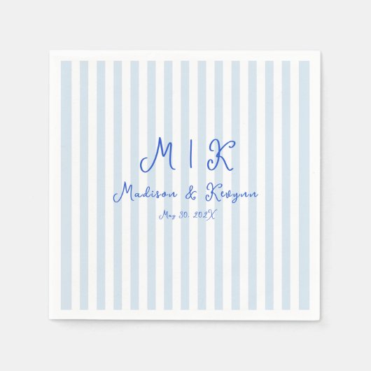 Serviette En Papier Whimsical manuscrit bleu Mariage français (Devant)