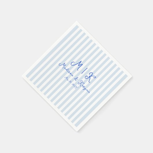 Serviette En Papier Whimsical manuscrit bleu Mariage français (Coin)
