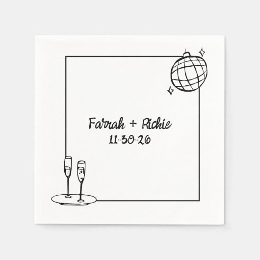 Serviette En Papier Whimsical manuscrit Disco Mariage personnalisé (Devant)