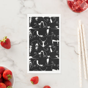 Serviette En Papier Whimsical Motif de chat blanc maigre