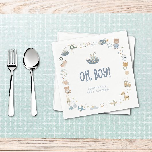 Serviette En Papier Whimsical Oh Boy Aquarelle Doodle Baby shower