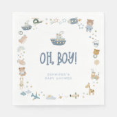 Serviette En Papier Whimsical Oh Boy Aquarelle Doodle Baby shower (Devant)