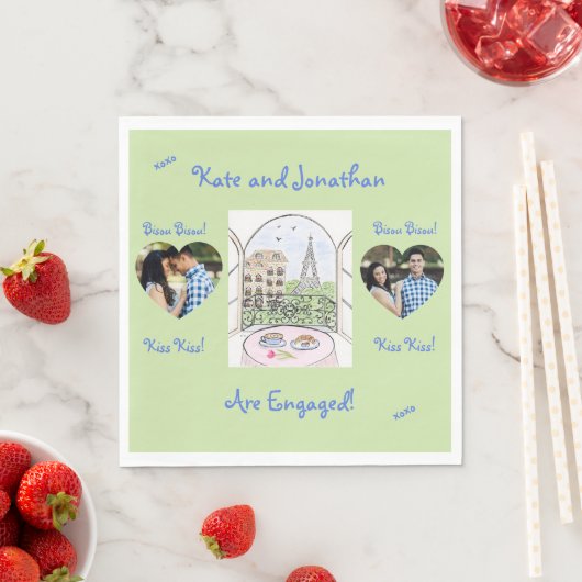Serviette En Papier Whimsical Paris Eiffel Tower Bisou Kiss PHOTO (En situation)