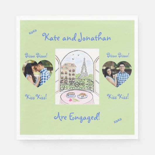 Serviette En Papier Whimsical Paris Eiffel Tower Bisou Kiss PHOTO (Devant)
