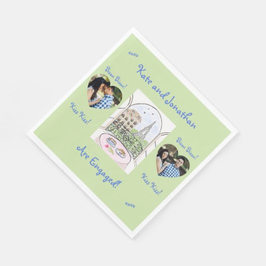 Serviette En Papier Whimsical Paris Eiffel Tower Bisou Kiss PHOTO (Coin)