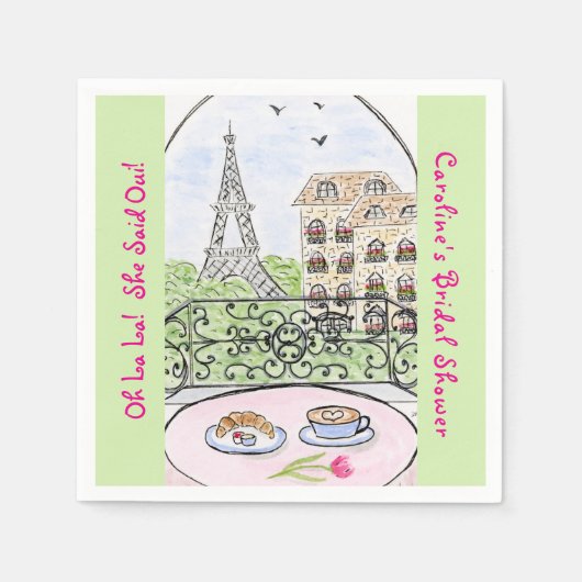Serviette En Papier Whimsical Paris Eiffel Tower BRIDAL SHOWER  (Devant)
