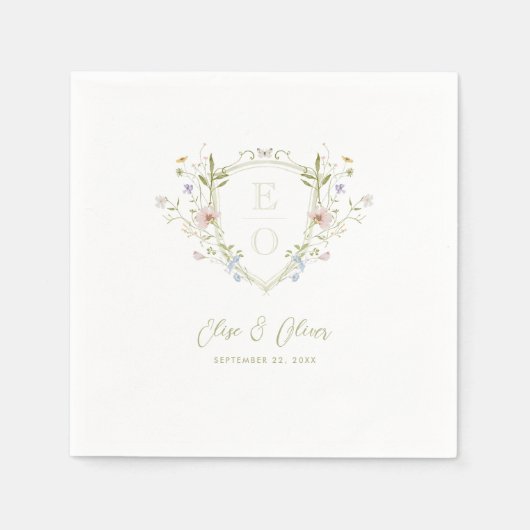 Serviette En Papier Whimsical Pastel Fleur sauvage Mariage Crest (Devant)