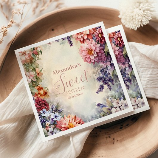 Serviette En Papier Whimsical Pastel Fleur sauvage Sweet 16